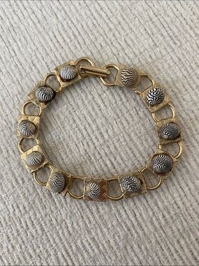 Gold-Tone Black & White Patterned Link Bracelet